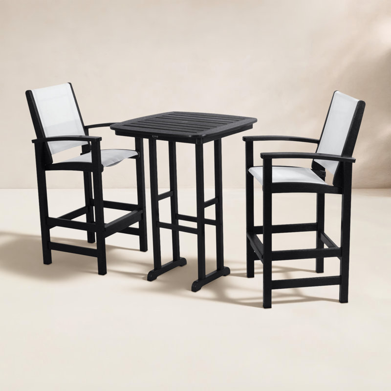 POLYWOOD Coastal 3-Piece Bar Set, Black