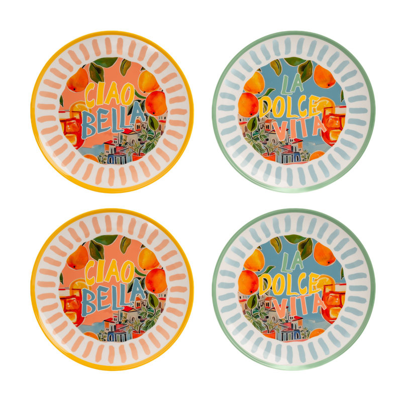 Portofino Plates Set Of 4 (2 X Green And 2 X Yellow) 