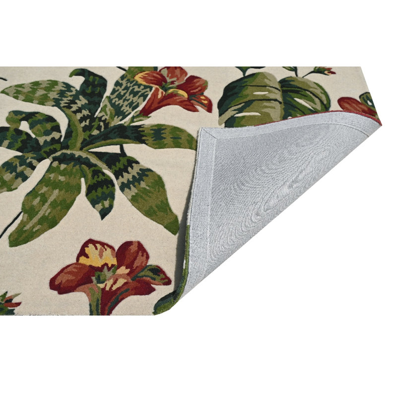 Tapis vert / rouge en laine touffeté à la main Alwina, Rectangle 3 pi 3 po x 5 pi 3 po