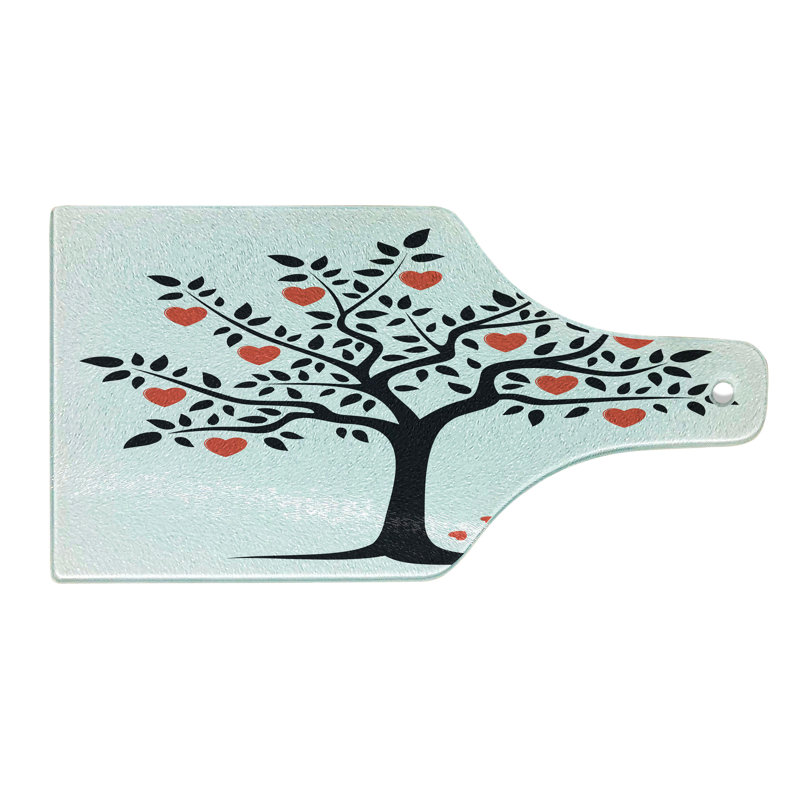 Ambesonne valentine avec planche à découper en verre trempé romantique, arbre vermillon noir