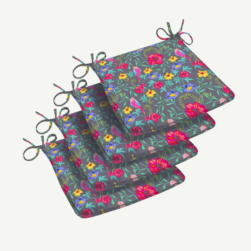 Chair Pad, Gray/Pink/Yellow Floral