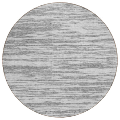 8' Gray And Ivory Round Abstract Washable Indoor Outdoor Area Rug