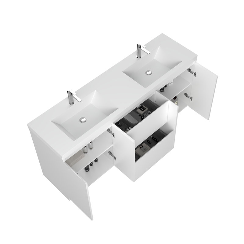 70-7/8 In. W X 19-5/8 In. D Freestanding Vanity With Resin Composite Vanity Top, White