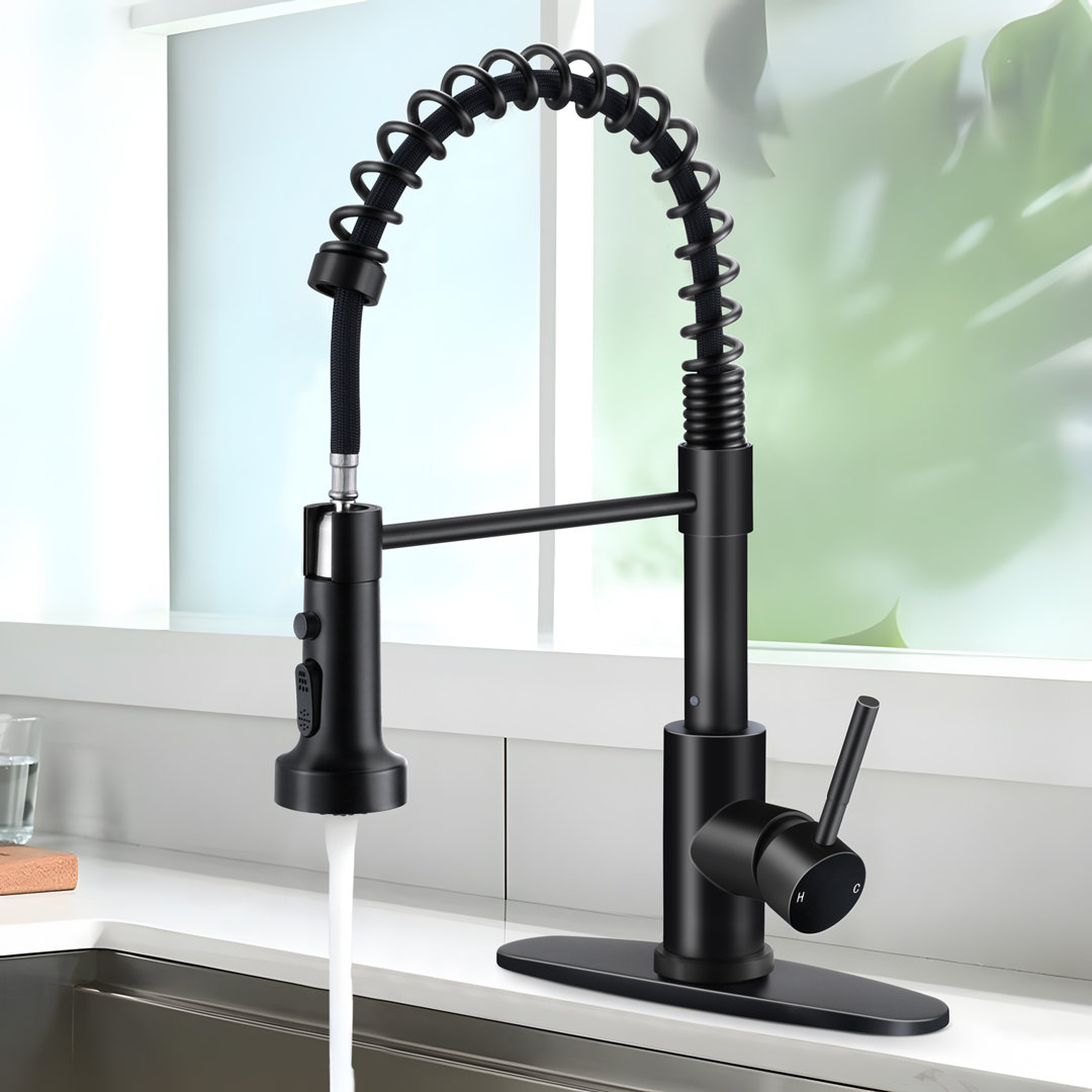 Wilmall Kitchen Faucet with Pull Down Sprayer & Deck Plate, Commercial Single-Handle Spring Sink Faucet for Laundry, RV, Wet Bar, Farmhouse Wilmall 