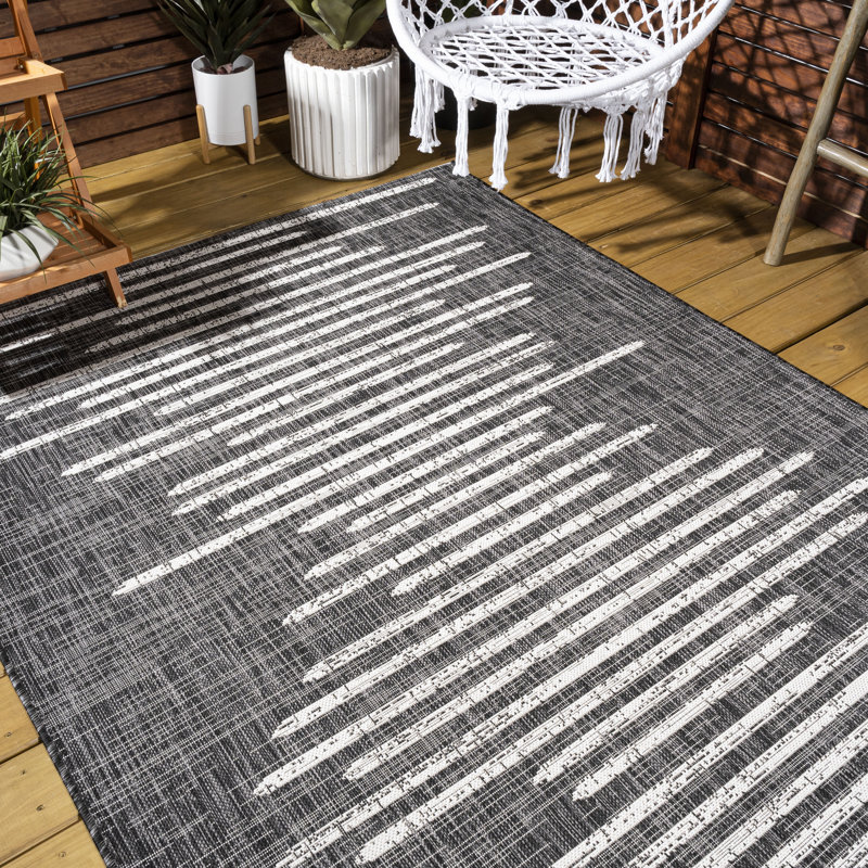 Tapis intérieur / extérieur noir / ivoire à rayures berbères Edinburg, Rectangle 3 pi 1 po x 5 pi