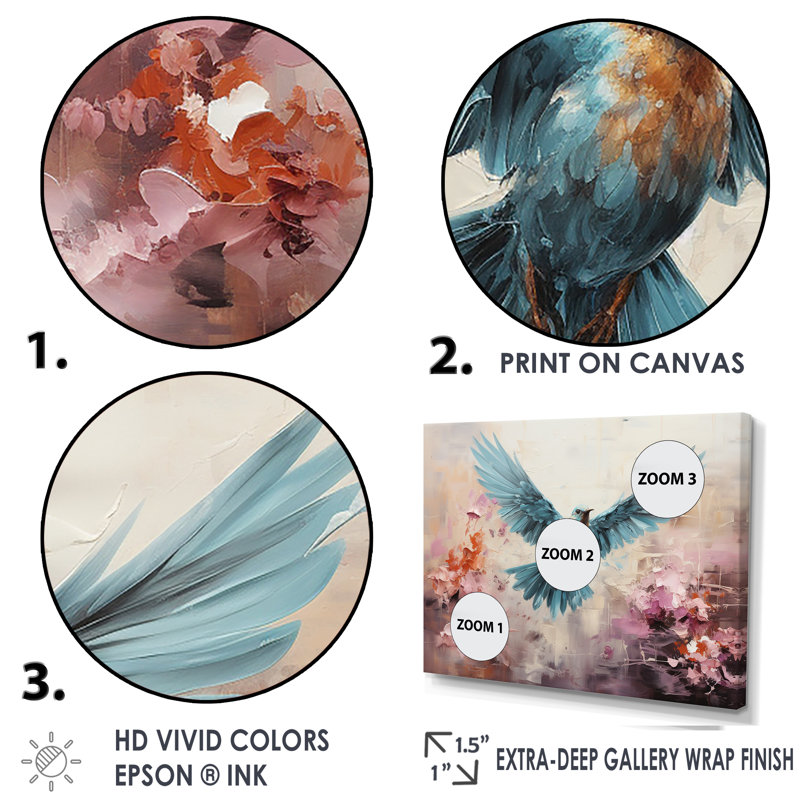 Cerulean Calm Graceful Dove - ensemble d'art mural sur toile colombe, H 40 po x l 60 po