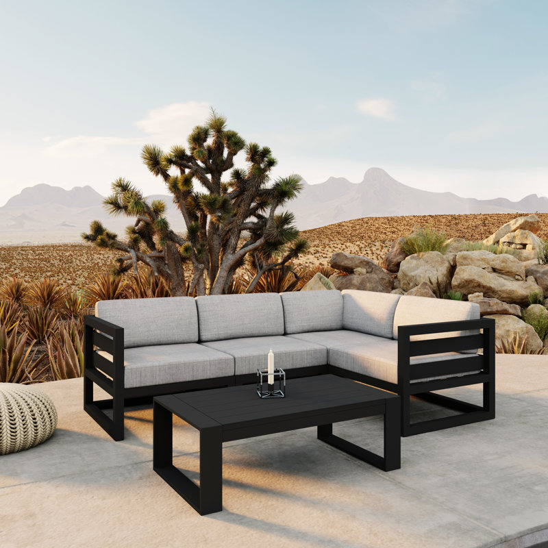 Avion 5 Piece Sectional Set - Black, Cast Silver Sunbrella®, Black