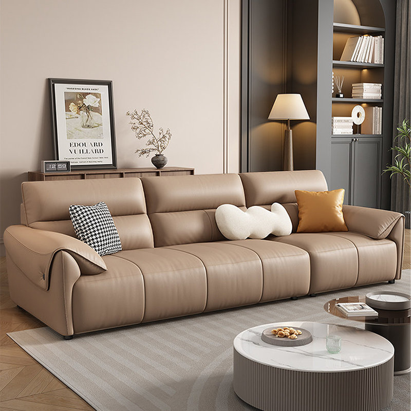Coussin de canapé modulaire en cuir véritable Coffee, H 35,43 po x l 98,43 po x P 36,22 po, Café