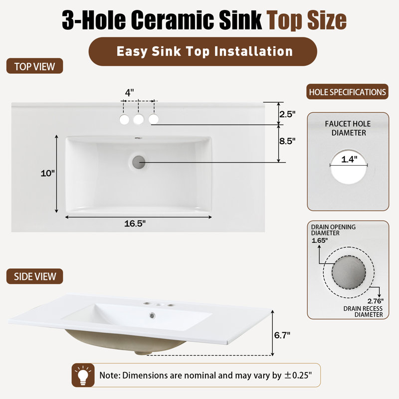 Meuble-lavabo simple 24 po avec comptoir en céramique, Walnut, 24'' W