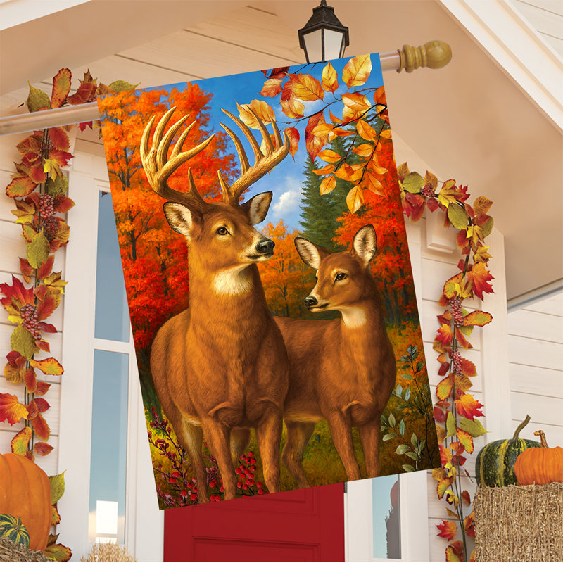 Drapeau de maison « Couple de cerfs d'automne » 28x40