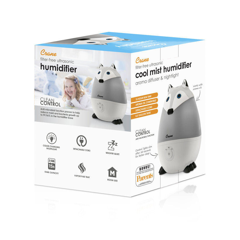 Gray and White Fox Ultrasonic Cool Mist Humidifier, 0.5 Gallon
