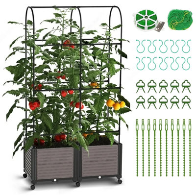 Boîte à fleurs surélevée avec treillis et jardinière avec arrosage