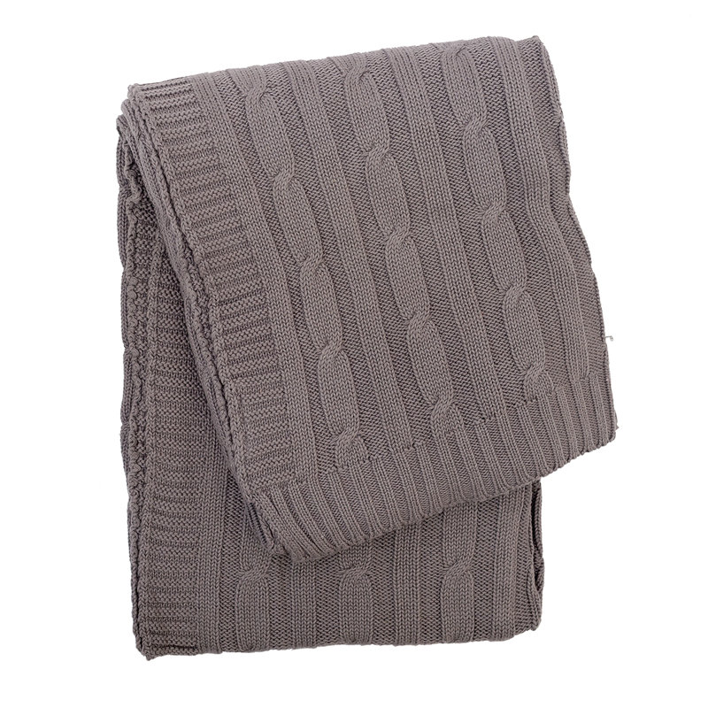 Charcoal Cotton Cable Knit Throw Blanket