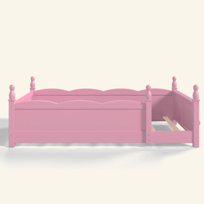 Lit de plancher avec garde-corps pleine longueur. Lit pour enfants avec tablette pour livres Montessori, conception enfantine