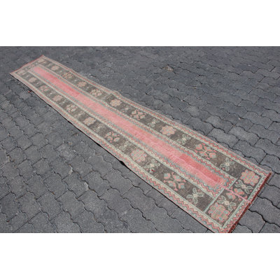 Handmade Turkish Oushak Vintage Runner Rug in Vibrant Red Patchwork Design