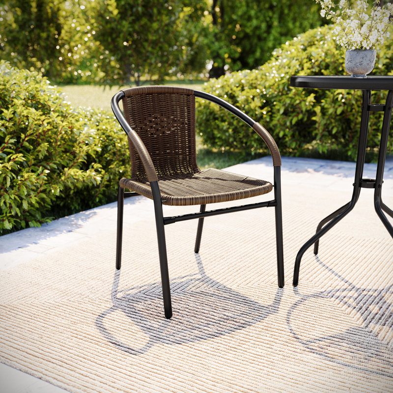 Justin Rattan Indoor-Outdoor Restaurant Stack Chair, Dark Brown