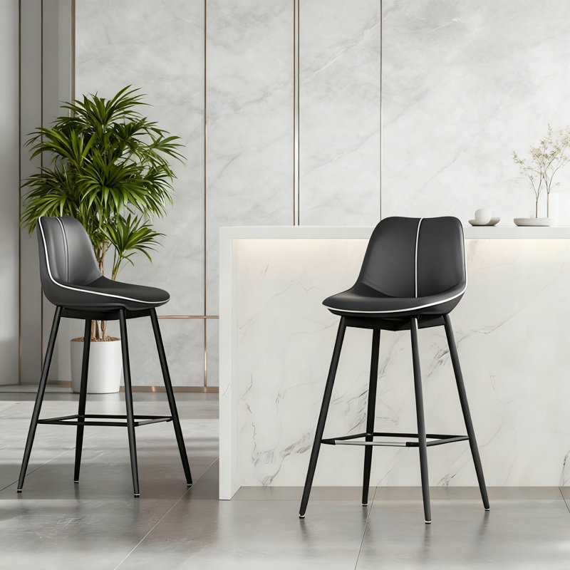 Tabourets de bar de comptoir avec dossier en cuir synthÃ©tique Borna, Noir, Tabouret de bar (siège d'une hauteur de 28,7 po)