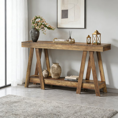 70.87" Farmhouse Console Table, 2-Tier Sofa Table With Storage For Entryway & Hallway