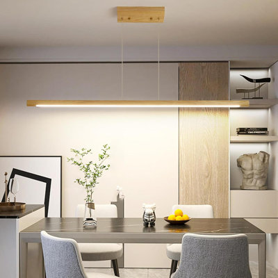 Modern Wooden Pendant Light  Wood Chandelier With Remote Control 3000K 6500K Adjustable Colour Temperature Aluminum Island Lighting Lamp For Dining Room Living Room