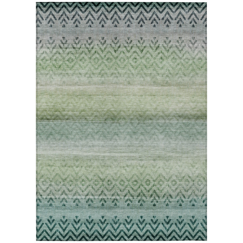 Machine Washable Indoor/Outdoor Xhevrie Teal Rug, Rectangle 5' x 7'6"