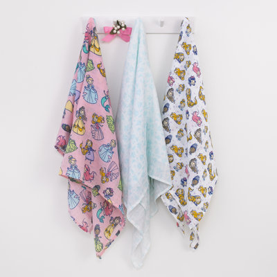 NoJo Disney Princesses 3 Piece Muslin Swaddle Baby Blanket Set