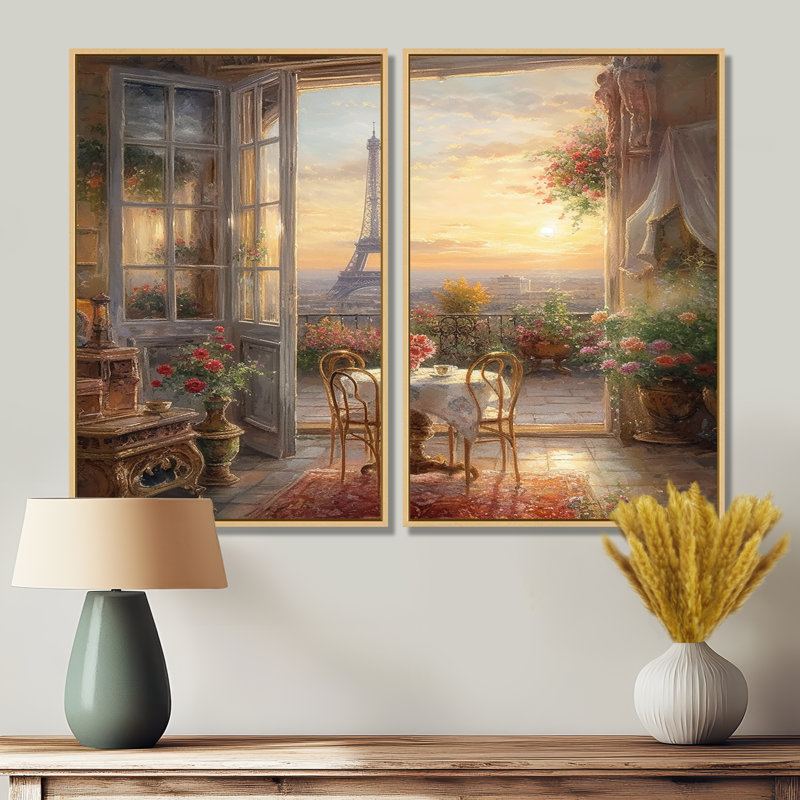 Magnifique tour Eiffel à Paris II - paysages urbains, art mural 2 pièces, H 36 po x l 48 po, Crème, crème