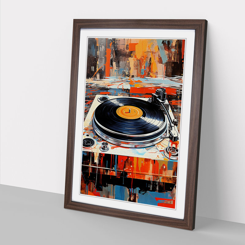 XYZ-FRM-V1223-5425 Record Player Informel - Single Picture Frame Print on Wood, Walnut, 34cm H x 25cm W x 2cm D