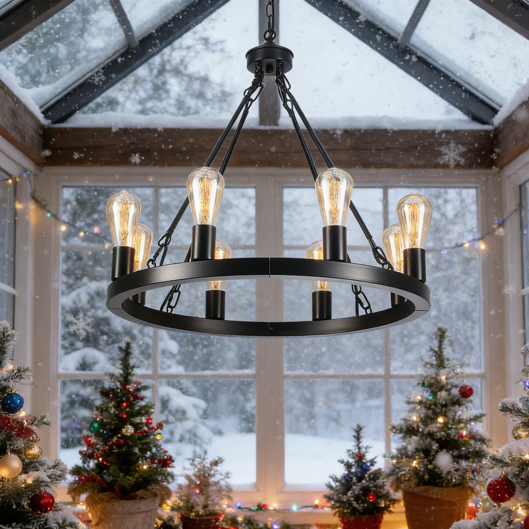 Myriane 8 - Light Wagon Wheel Chandelier, Modern Dining Room Chandelier, Vintage Pendant Lights for Living Room Foyer Entryway, Bedroom, Kitchen Gracie Oaks 