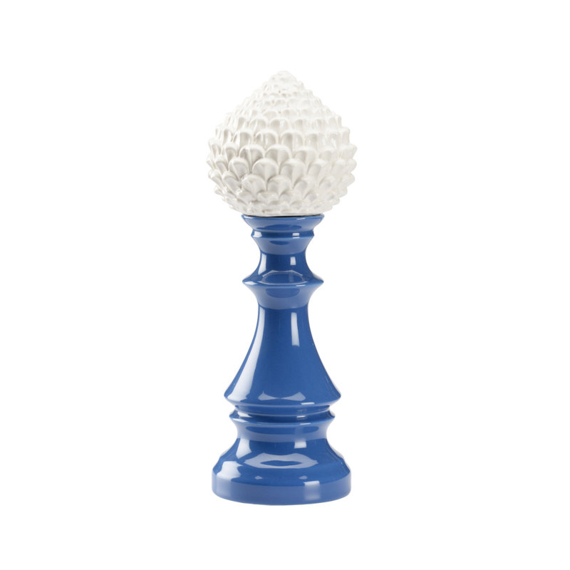 Fleuron artichaut, H 12,5 po x l 4,5 po x P 4,5 po, Bleu / glacis crème