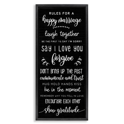"Rules for Happy mariage", art mural sur toile flottante noire par Daphne Polselli