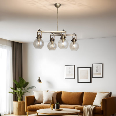 Antiquation Metal Chandelier, Adjustable Height 22.8 - 33.1 inches | Ø5.5 x 4.0 inches Base Plate | 4 x E27 Socket, Max 40W | Elegant Glass Cap, Perfect for Dining Room & Living Spaces, Stylish & Durable Design