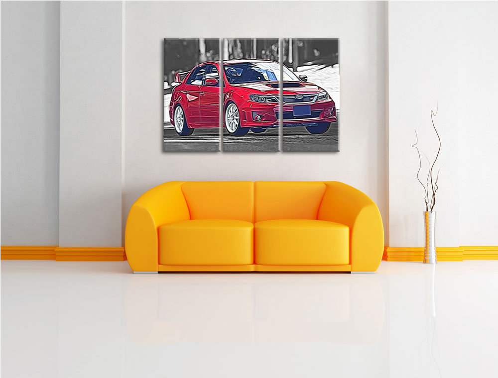 3-tlg. Leinwandbilder-Set „Sportlicher Subaru-WRX-STI“, Grafikdruck