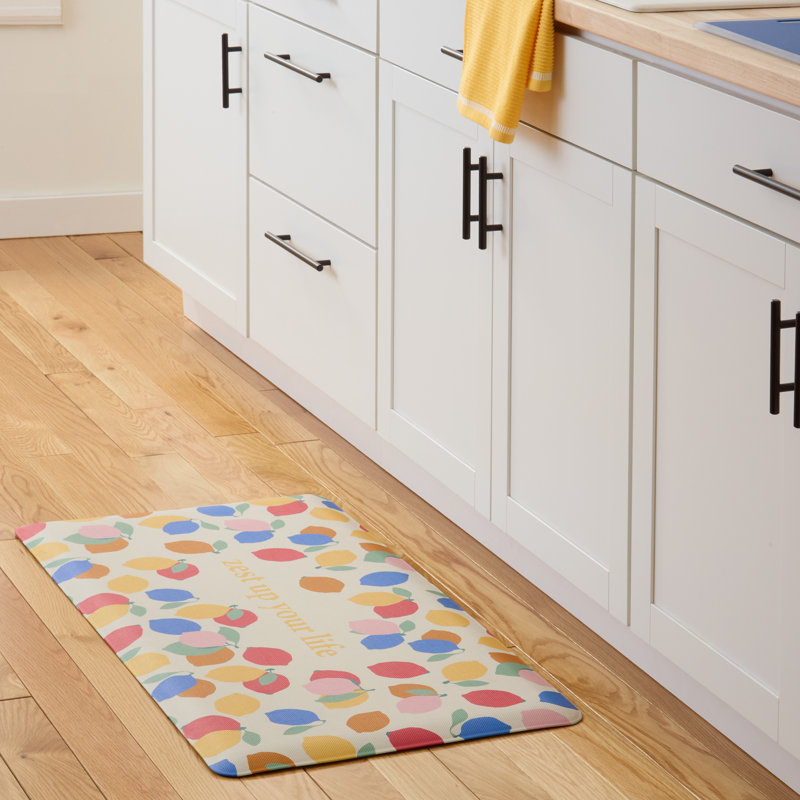 SUR LA TABLE KITCHEN ESSENTIALS Zest Up Your Life Citrus Fruit Kitchen Mat  Yellow/Blue, Rectangle 1'8" x 3'3" 
