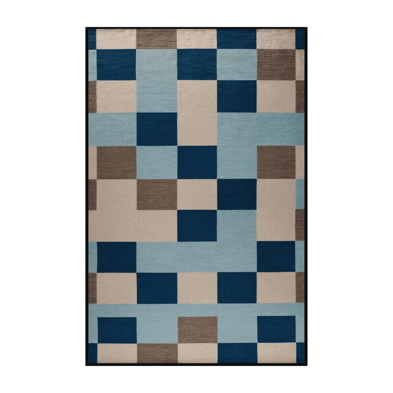 Tapis gris à carreaux lavable à la machine, Rectangle 4pi x 6 pi