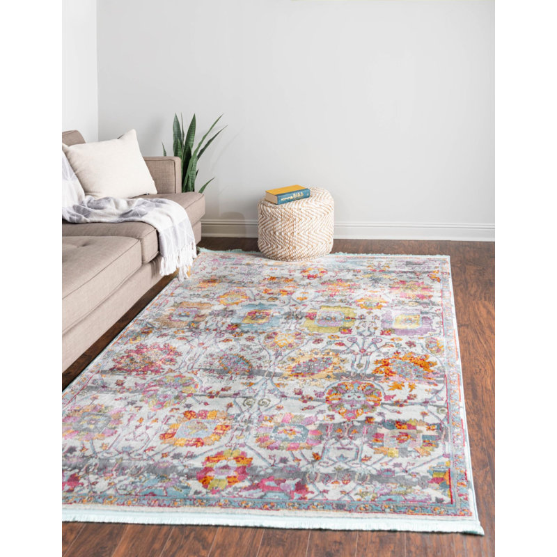 Tapis orange / gris / bleu Haefner, Rectangle 5 pi 5 po x 8 pi