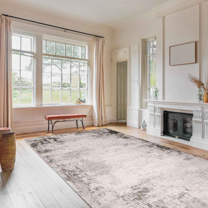 Ruby Weathered Lines Beige Gold Abstract Area Rug, Rectangle 80 x 150 cm