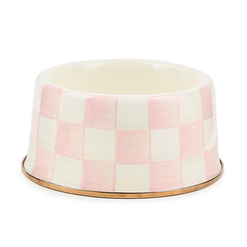 Mocha Check Cat Dish, 1 cup, Pink/Ivory