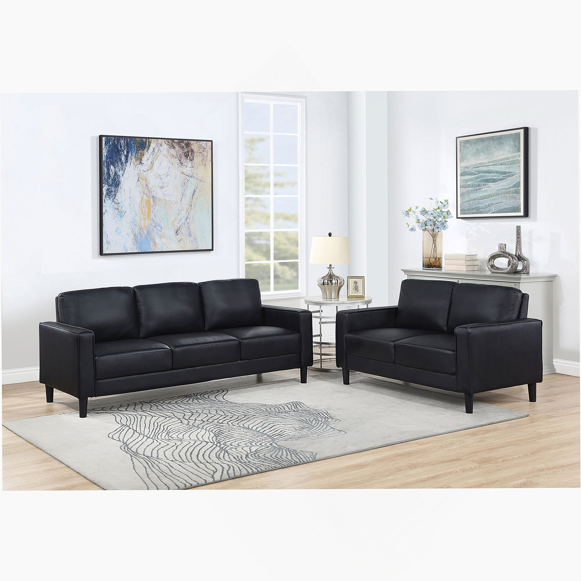 Latitude Run® Modern Two-Piece Track Arm Sofa Set With Plush Cushions ...