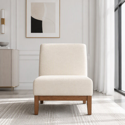 Chaise d'appoint Modern - fauteuil d'appoint rembourré en tissu beige avec structure de couleur noyer, capacité de 300 lb