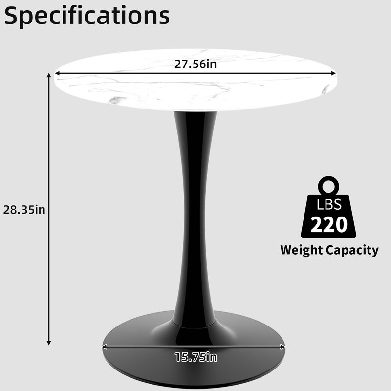 Cette table basse de 27,6 pouces de style moderne Mid-Century peut accueillir de 2 à 4 personnes et comprend un plateau de table en marbre veiné rond qui convient à divers environnements.