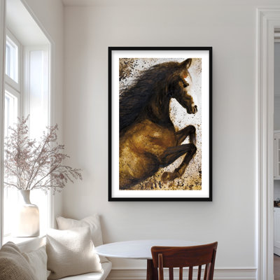 Horse Rushing into the Dust - Brown Bedroom Framed Print