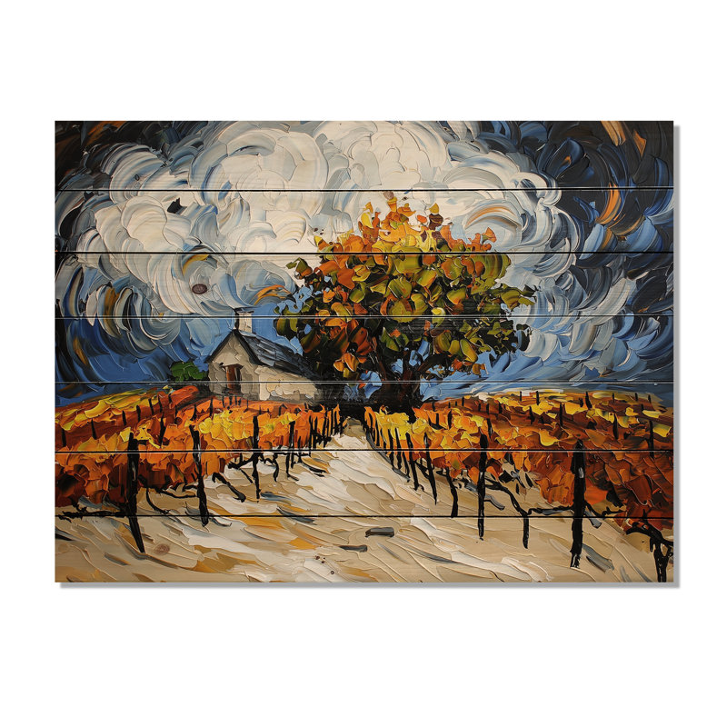 Éclat chatoyant de vignoble II - impression traditionnelle en bois orange sur bois de pin naturel