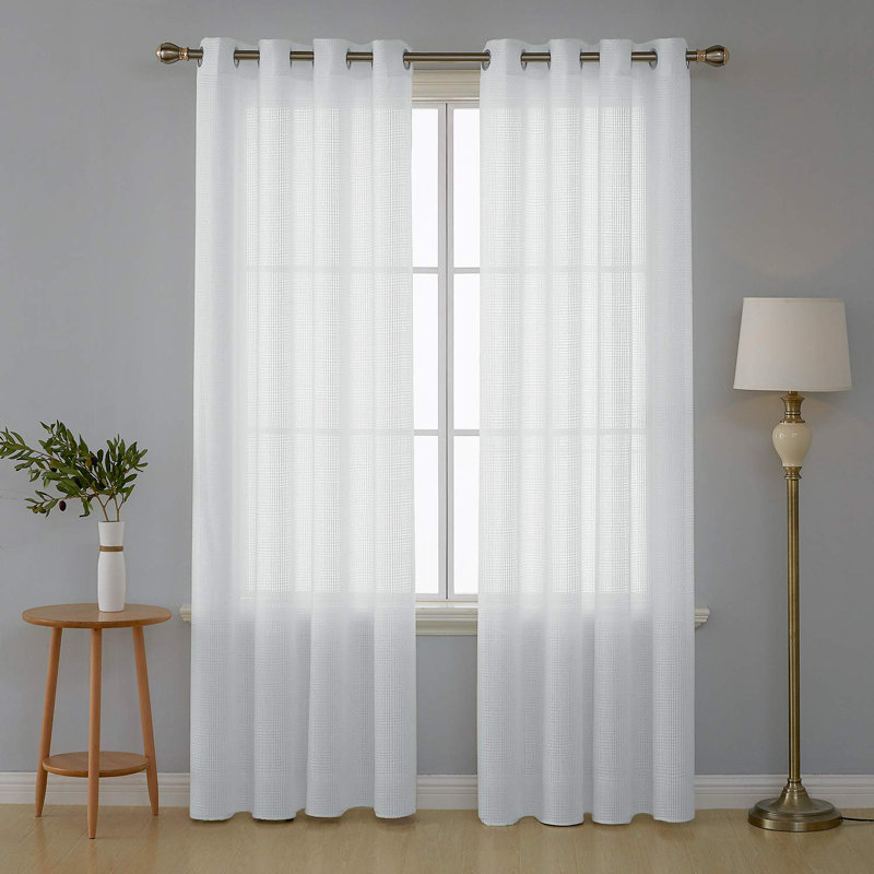Grommet Knitted Striped Pattern Semi Sheer Curtains (Set of 2), 52" W x 95" L