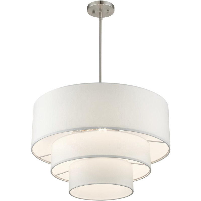 Lustre suspendu 4 lumières en nickel brossé, Nickel brossé, Blanc cassé, Blanc