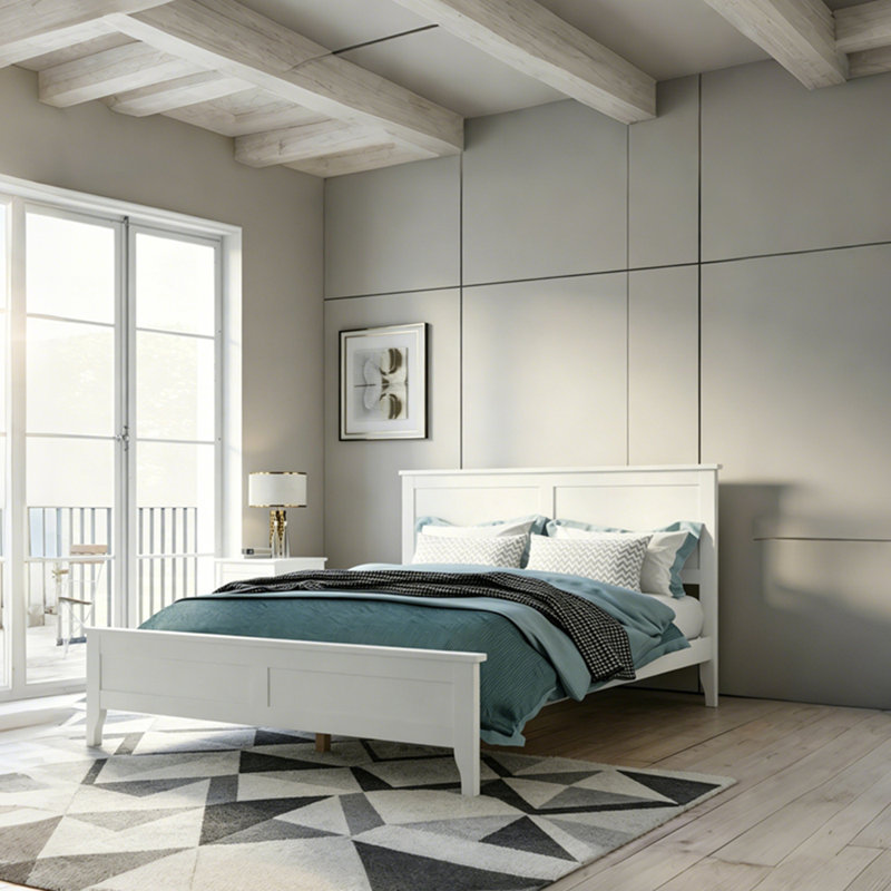 Modern Solid Wood Platform Bed with Sturdy Wooden Slats Support,No Box Spring Needed, White, King