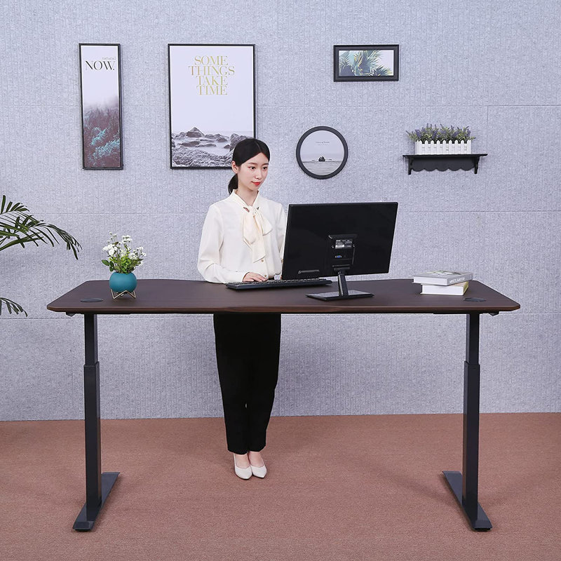 Adjustable Height Steel Standing Desk, 48" H x 71" W x 33" D, American Walnut/Black