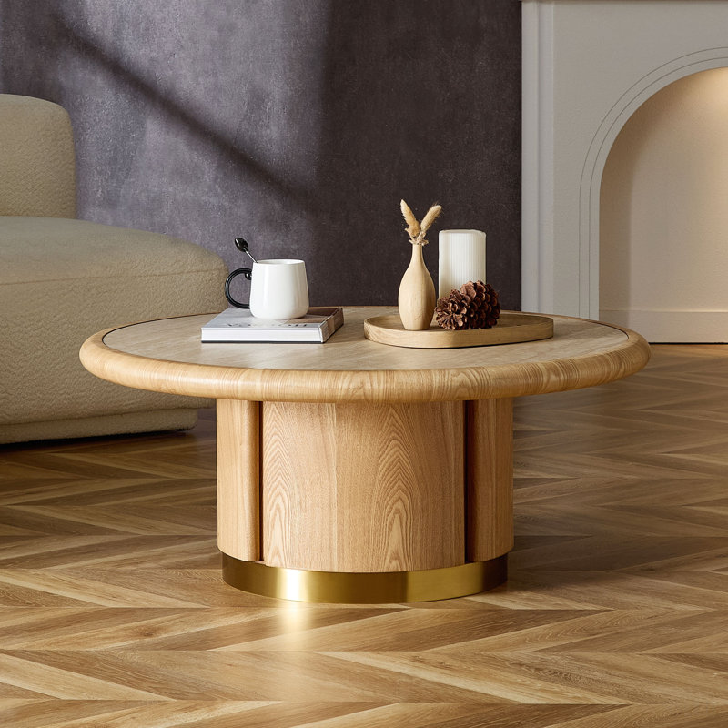 Table basse ronde 35,43 "avec base cylindrique, Chêne
