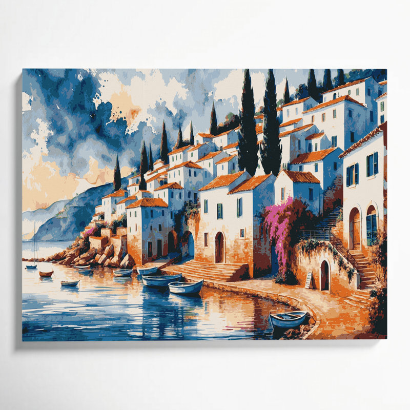 «Coastal Coastal Town», art mural sur toile beige, H 8 po x l 10 po