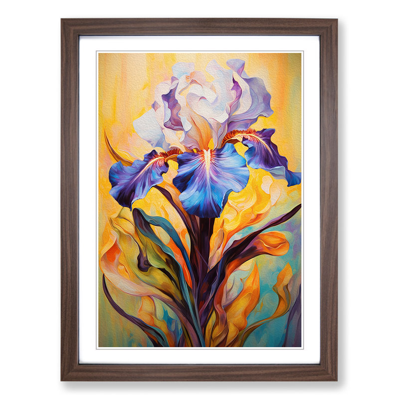 Iris Flower Expressionism - Framed Print, 64cm H x 46cm W x 2cm D, Walnut Framed