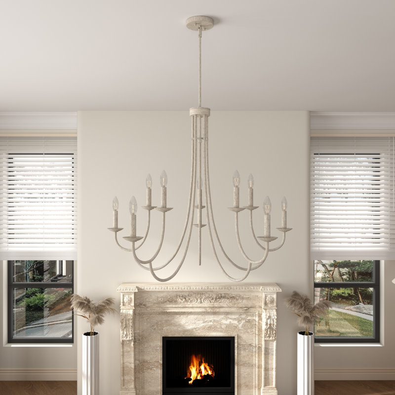 Lustre classique en acier à 10 lumières de style salle à manger à intensité variable certifié UL, Ivoire
